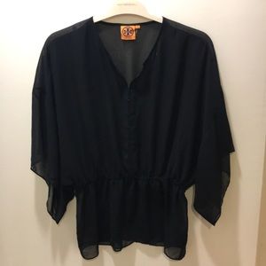 Black flowy Tory Burch see through blouse